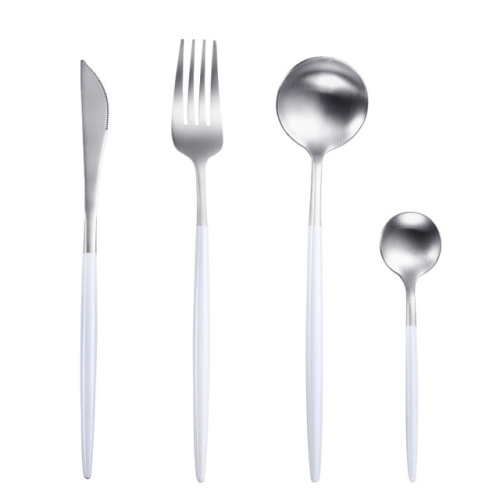 Cutlery Set Stainless Steel Tableware Kitchen Fork Spoon Knife Set Silver White