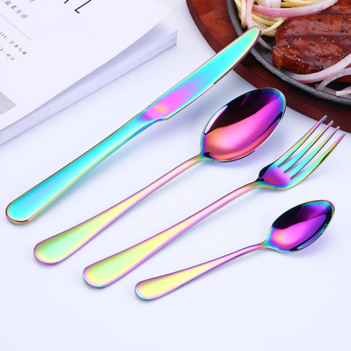 Mirror Rainbow Stainless Steel Cutlery Set Flatware Tableware Knives Forks Western Food Restaurant