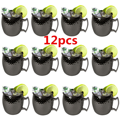 12pcs Sale 530ML/19OZ Black Stainless Steel Moscow Mule Cup Hammer Point Cup