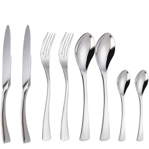 8pcs Set Silver Dinnerware Set Stainless Steel Cutlery Mirror Polish Knife Fork Spoon For Kitchen and Home