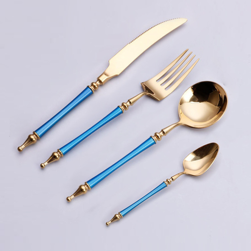 Blue Gold Matte Flatware Cutlery Set 18/10 Stainless Steel Food Tableware