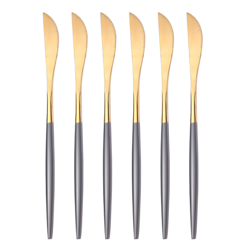 Stainless Steel Table Knife Cutlery Set 6pcs Gold Black