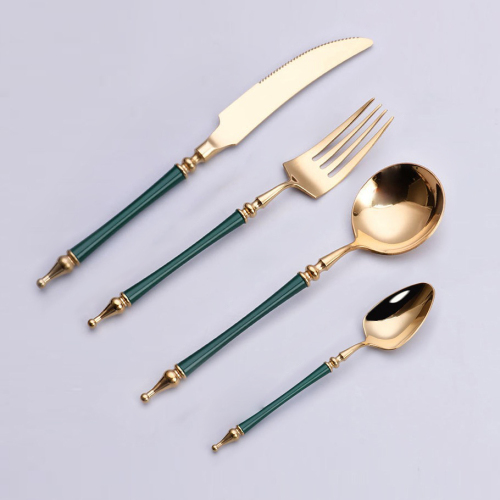 Green Gold Matte Flatware Cutlery Set 18/10 Stainless Steel Food Tableware