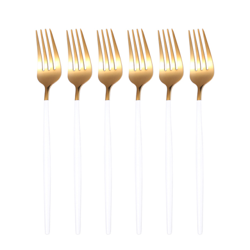Stainless Steel Table Fork Set 6pcs Gold White