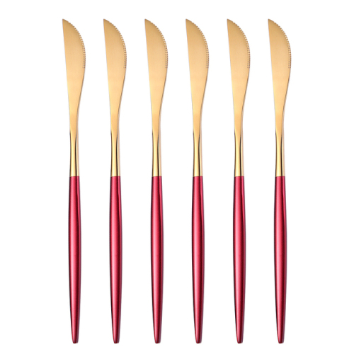 Stainless Steel Table Knife Cutlery Set 6pcs Gold Red
