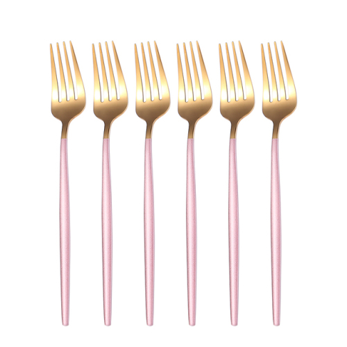 Stainless Steel Table Fork Set 6pcs Gold Pink