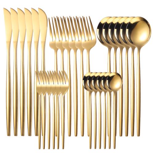 30pcs Gold Dinnerware Set Stainless Steel Tableware Set Dessert Knife Fork Spoon Flatware Set Upscale Silverware Cutlery Set