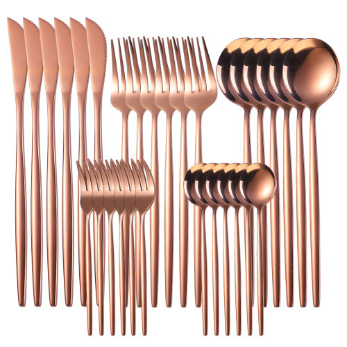 30pcs Rose Gold Dinnerware Set Stainless Steel Tableware Set Dessert Knife Fork Spoon Flatware Set Upscale Silverware Cutlery Set