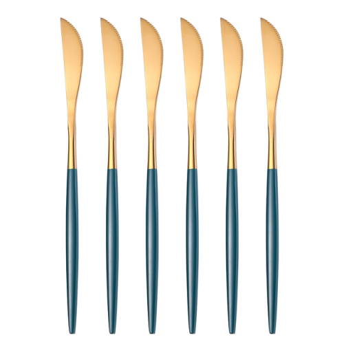 Stainless Steel Table Knife Cutlery Set 6pcs Gold Green