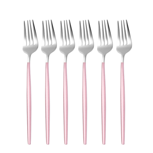 Stainless Steel Table Fork Set 6pcs Silver Pink