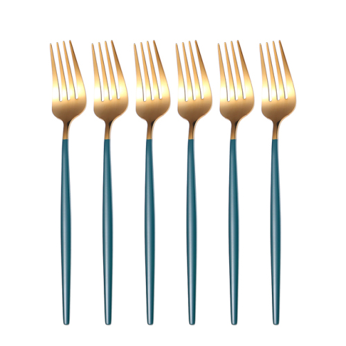 Stainless Steel Table Fork Set 6pcs Gold Green