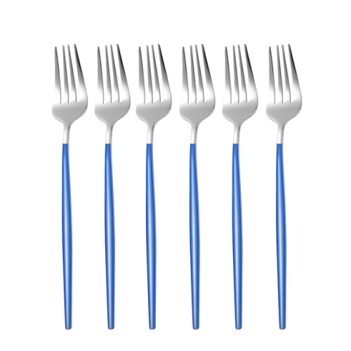 Stainless Steel Table Fork Set 6pcs Silver Blue
