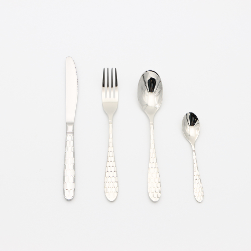 Water Cube Handle Design Stainless Steel Cutlery Set 4pcs Table Knife Fork Spoon and Teaspoon Set Silverware Kitchen Table