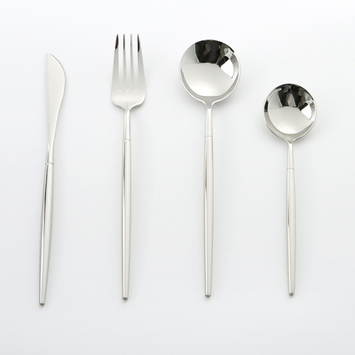 Stainless Steel Silverware Unique Cutlery with Knife Fork Long Spoon Mirror Polish Thin Handle Utensils for Home Party