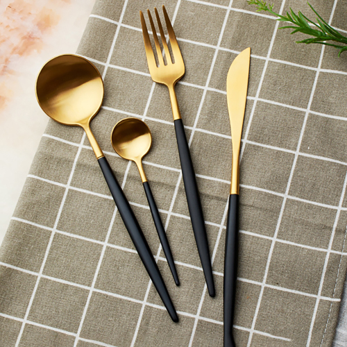 Black Gold Stainless Steel Dinner Set Silver Home Tableware Set