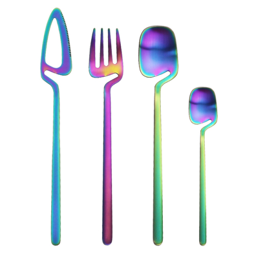 Cutlery Set Knife Fork Tea Spoon Dinner Tableware Set 18/10 Stainless Steel Dinnerware Set Bar Party Silverware Set Rainbow Colorful