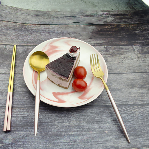 Pink Gold Western Tableware Steak Knife Fork Coffee Spoon Chopsticks