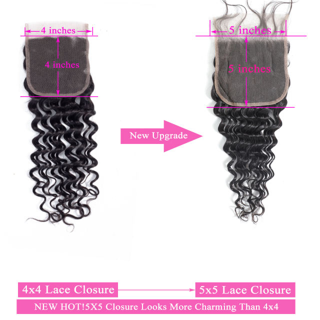 Deep Wave Bundles Human Hair Bundles With 5x5 Lace Closure
