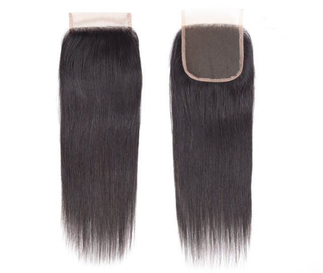 Silky Straight Human Hair Bundles With 4x4 Lace Closure