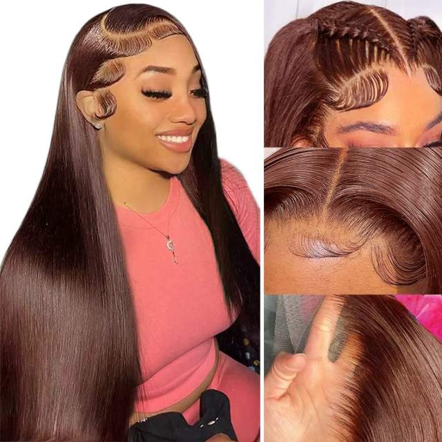 [Caribbean Star ] Straight Lace Closure Wigs Auburn Brown Lace Front Human Hair Wigs With Baby Hair