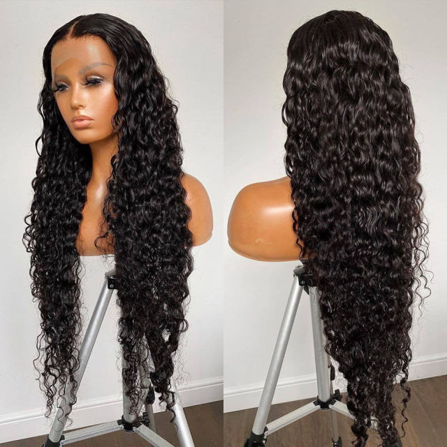 Water Wave Lace Frontal Closure Human Hair Wigs With Baby Hair