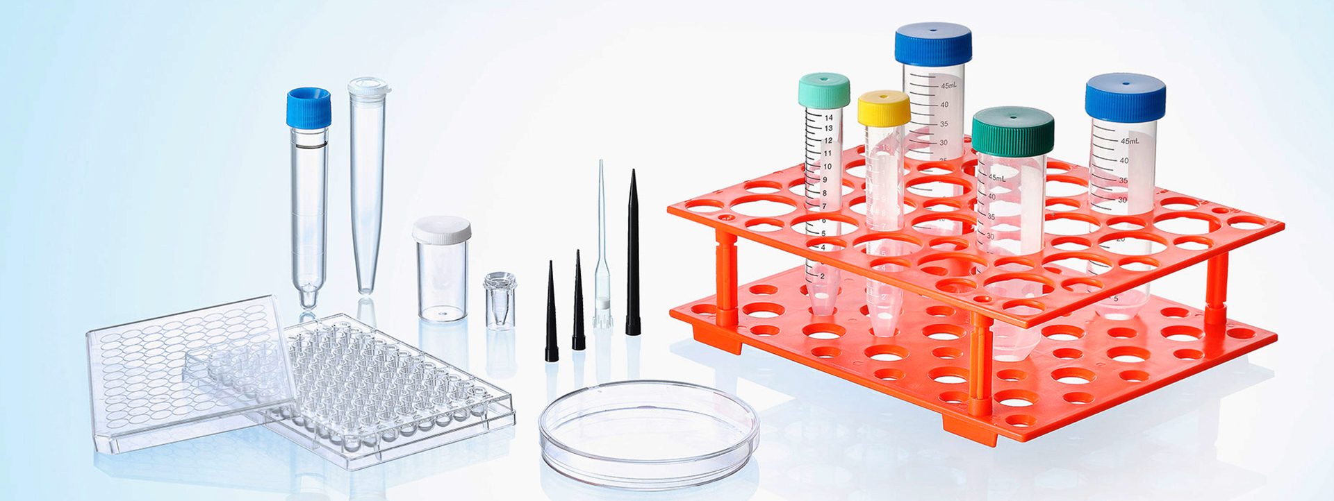pipette tip, Centrifuge tube, Cryovial, Petri dish, Urine Container, Stool Container, Serological Pipette, sample cup, ESR Pipette, Microscope slide, Cover Glass, Transport Swab, Transfer pipette, Embedding cassette, cell culture plate, test tube, ELISA Plate, PCR Tube