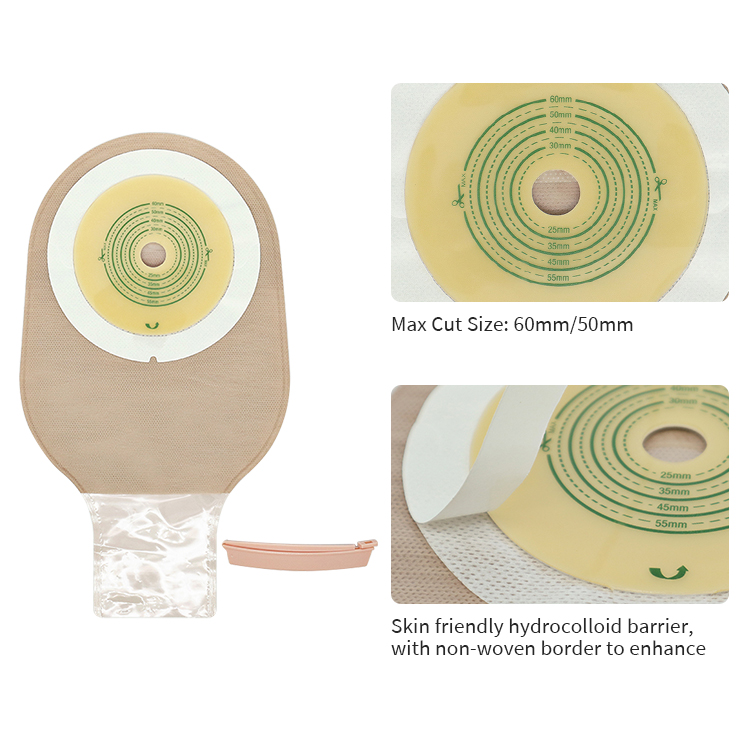 Anti-Curling One Piece Drainable Ostomy Bag with Clamp Closure 50mm 60mm 70mm