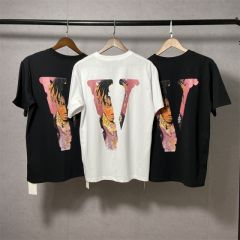 Vlone x Juice WRLD Hip Hop Pink V Tee T-shirt (Black/White)
