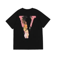 Vlone x Juice WRLD Hip Hop Pink V Tee T-shirt (Black/White)