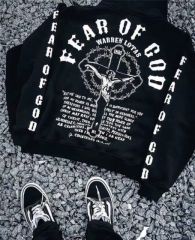Fear of god Jesus print on the back hoodie black