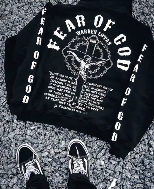 Fear of god Jesus print on the back hoodie black
