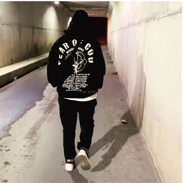 Fear of god Jesus print on the back hoodie black