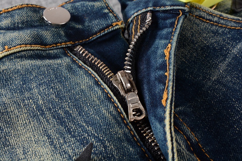 #694 Amiri Jeans Black Star Leather Patch Mid Indigo Denim Reps Replica ...