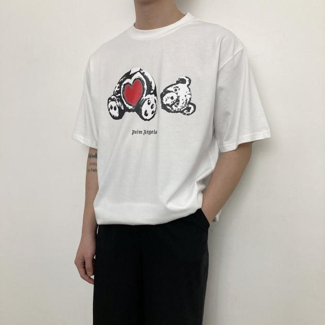 palm angels teddy bear heart tee white black