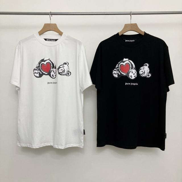 palm angels teddy bear heart tee white black
