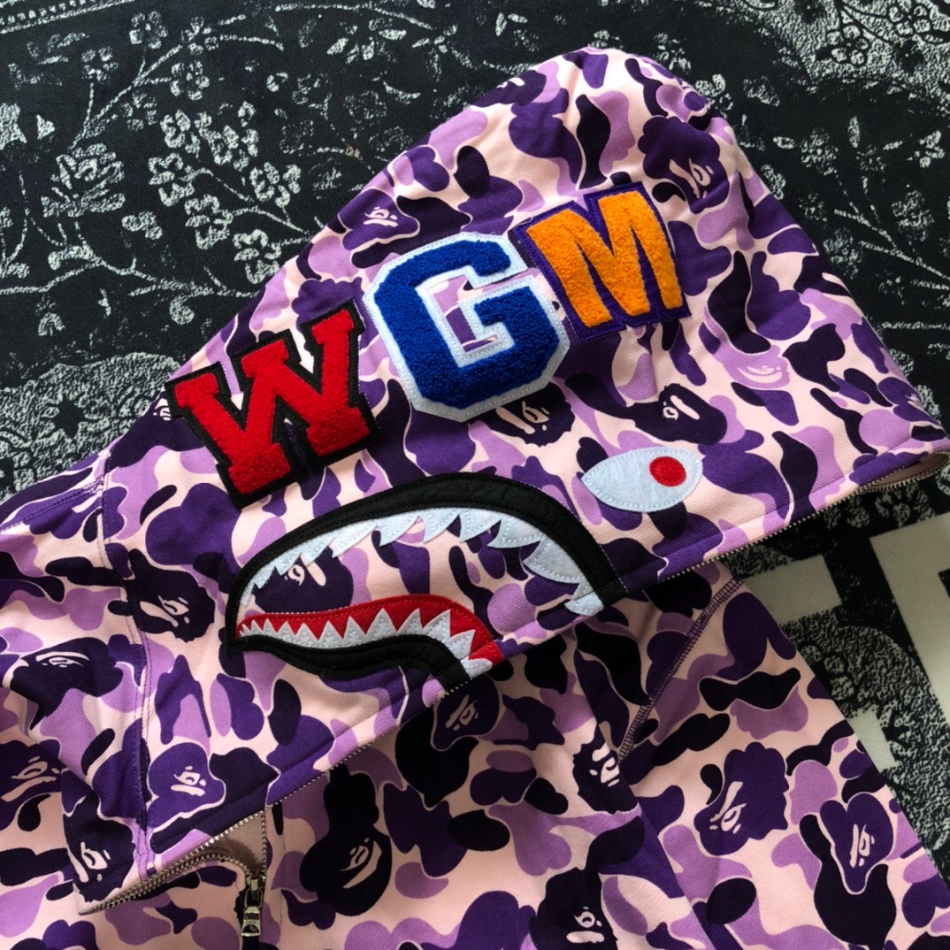 Bape 1:1 Version Full Camo shark zip-up hoodie purple camo