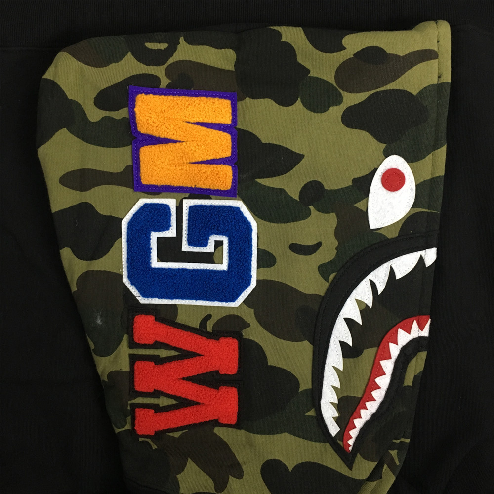 Bape Shark Half Face Camo Hoodie black and green