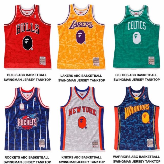 Bape Mitchell&Ness camo Jersey Lakers Bulls Celtics Rockets Knicks Warriors