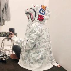 [Best Quality] 1:1 Bape Shark Double Hood Glow in Dark Hoodie White