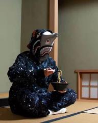 [Best Quality] 1:1 Bape Shark Galaxy Camo Double Hood Glow in Dark Hoodie Black