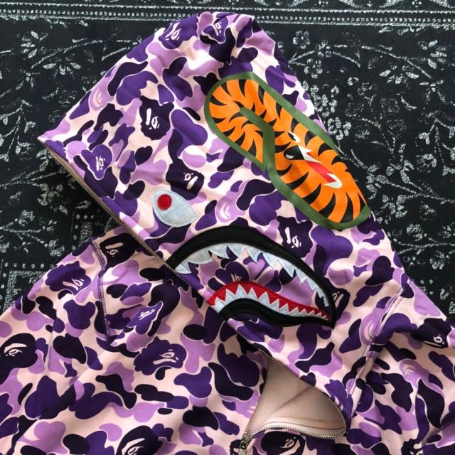 [Best Quality] 1:1 Bape Full Camo Shark Zip-up Hoodie Purple Camo