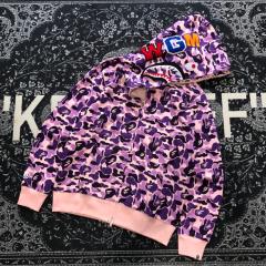[Best Quality] 1:1 Bape Full Camo Shark Zip-up Hoodie Purple Camo