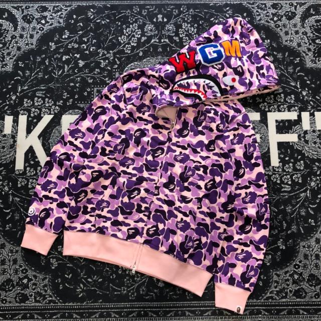 [Best Quality] 1:1 Bape Full Camo Shark Zip-up Hoodie Purple Camo