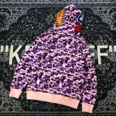 [Best Quality] 1:1 Bape Full Camo Shark Zip-up Hoodie Purple Camo