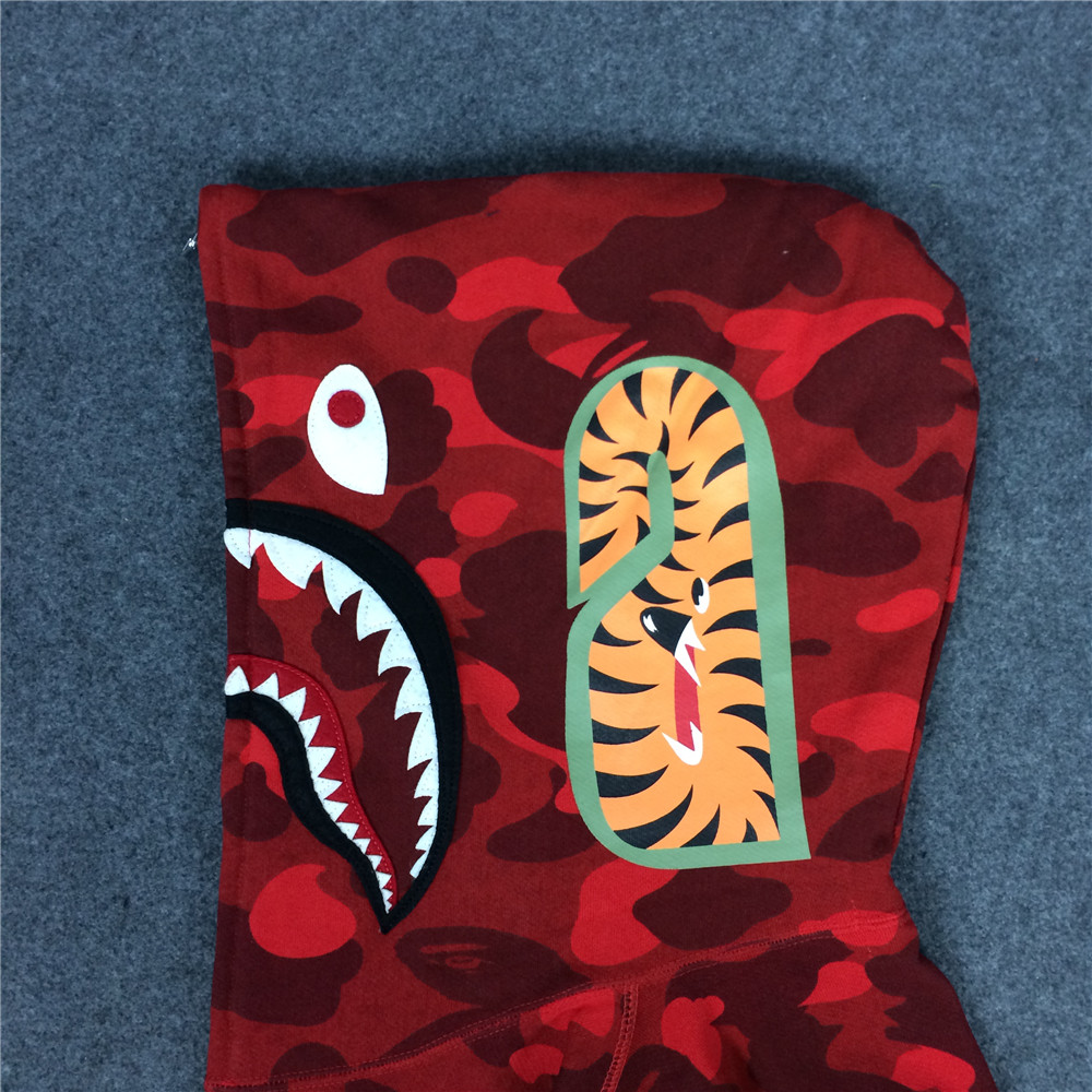 Free shipping Bape Full Camo Shark Hoodie red