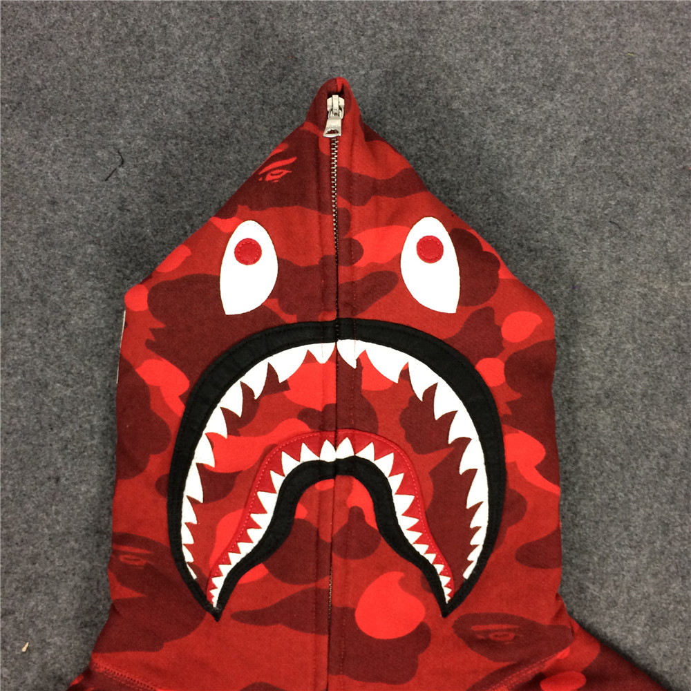 Free shipping Bape Full Camo Shark Hoodie red