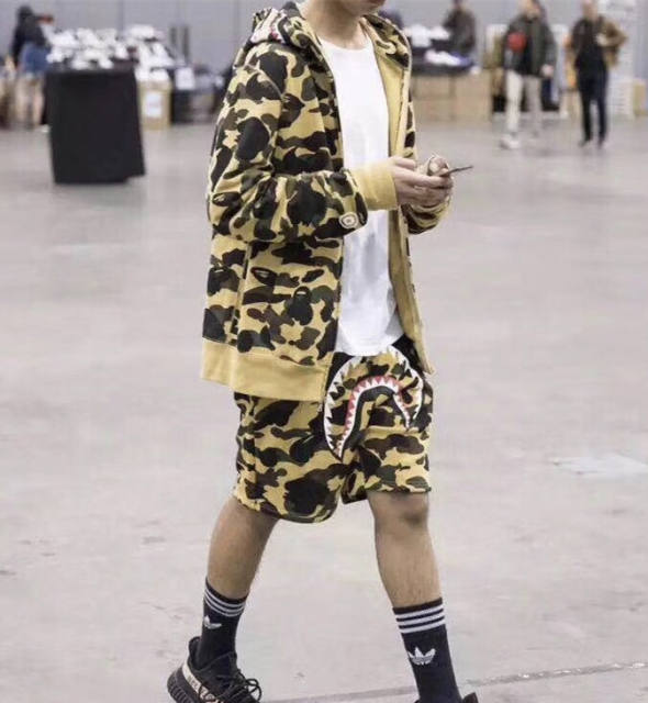 Bape 1ST Yellow Camo Shark Track Shorts