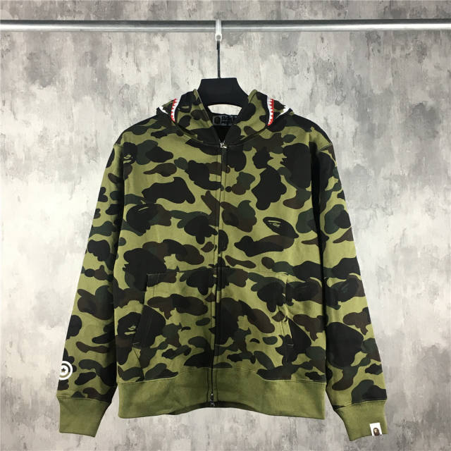 [Best Quality] 1:1 Bape 1ST Camo Shark Hoodie Zip Up Green
