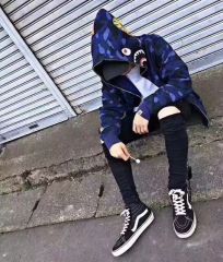 [Best Quality] 1:1 Bape 1ST OG Blue Full Camo Shark Full Zip up Hoodies