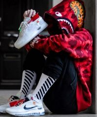 [Best Quality] 1:1 Bape 1st Full Red Camo Shark Hoodie